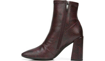 Franco Sarto Franco Harmond Block Heel Bootie Bordeaux Faux Snake Leather