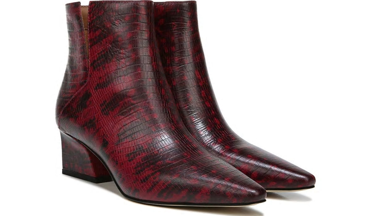 Franco Sarto Franco Sandria Block Heel Bootie Wine Snake Print Leather