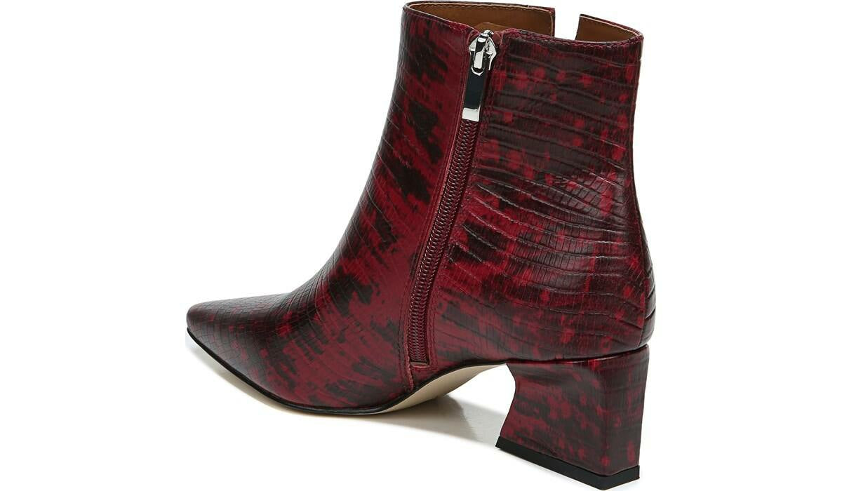 Franco Sarto Franco Sandria Block Heel Bootie Wine Snake Print Leather