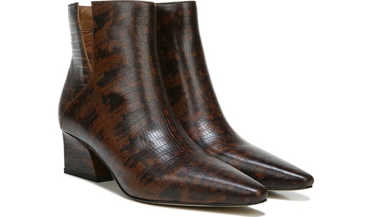 Franco Sarto Franco Sandria Block Heel Bootie Espresso Snake Print Leather