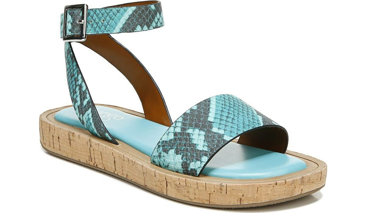 Franco Sarto Franco Eden Platform Sandal Teal Snake Print Faux Leather