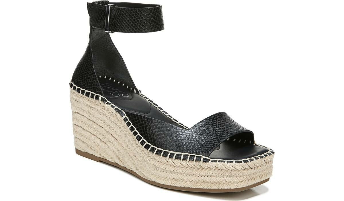 Franco Sarto Franco Camera Espadrille Wedge Sandal Black Snake Print Faux Leather
