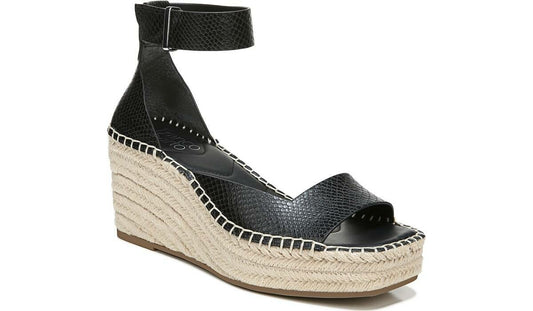 Franco Sarto Franco Camera Espadrille Wedge Sandal Black Snake Print Faux Leather