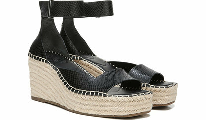 Franco Sarto Franco Camera Espadrille Wedge Sandal Black Snake Print Faux Leather