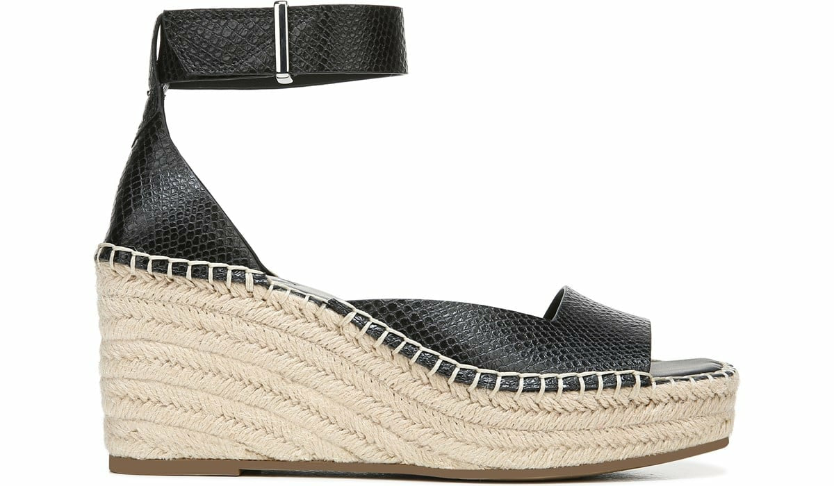 Franco Sarto Franco Camera Espadrille Wedge Sandal Black Snake Print Faux Leather