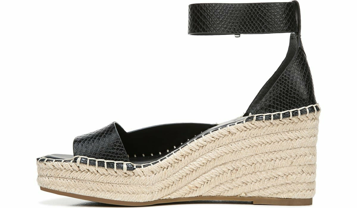 Franco Sarto Franco Camera Espadrille Wedge Sandal Black Snake Print Faux Leather