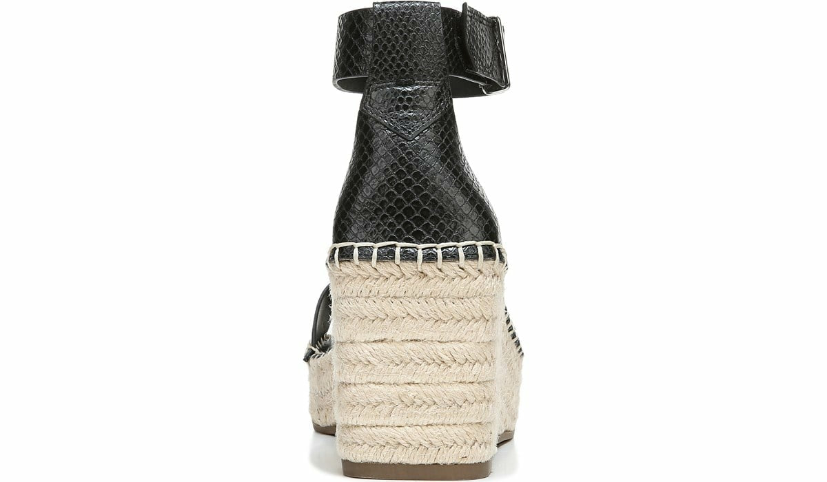 Franco Sarto Franco Camera Espadrille Wedge Sandal Black Snake Print Faux Leather