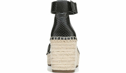 Franco Sarto Franco Camera Espadrille Wedge Sandal Black Snake Print Faux Leather