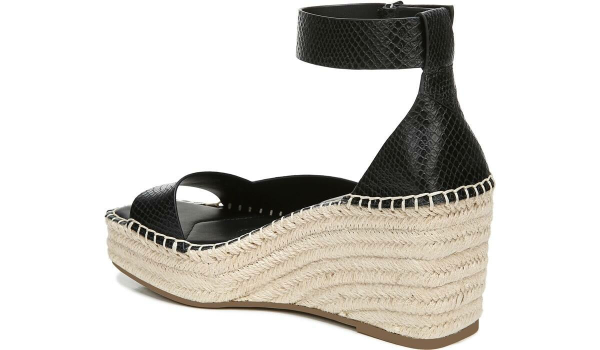 Franco Sarto Franco Camera Espadrille Wedge Sandal Black Snake Print Faux Leather