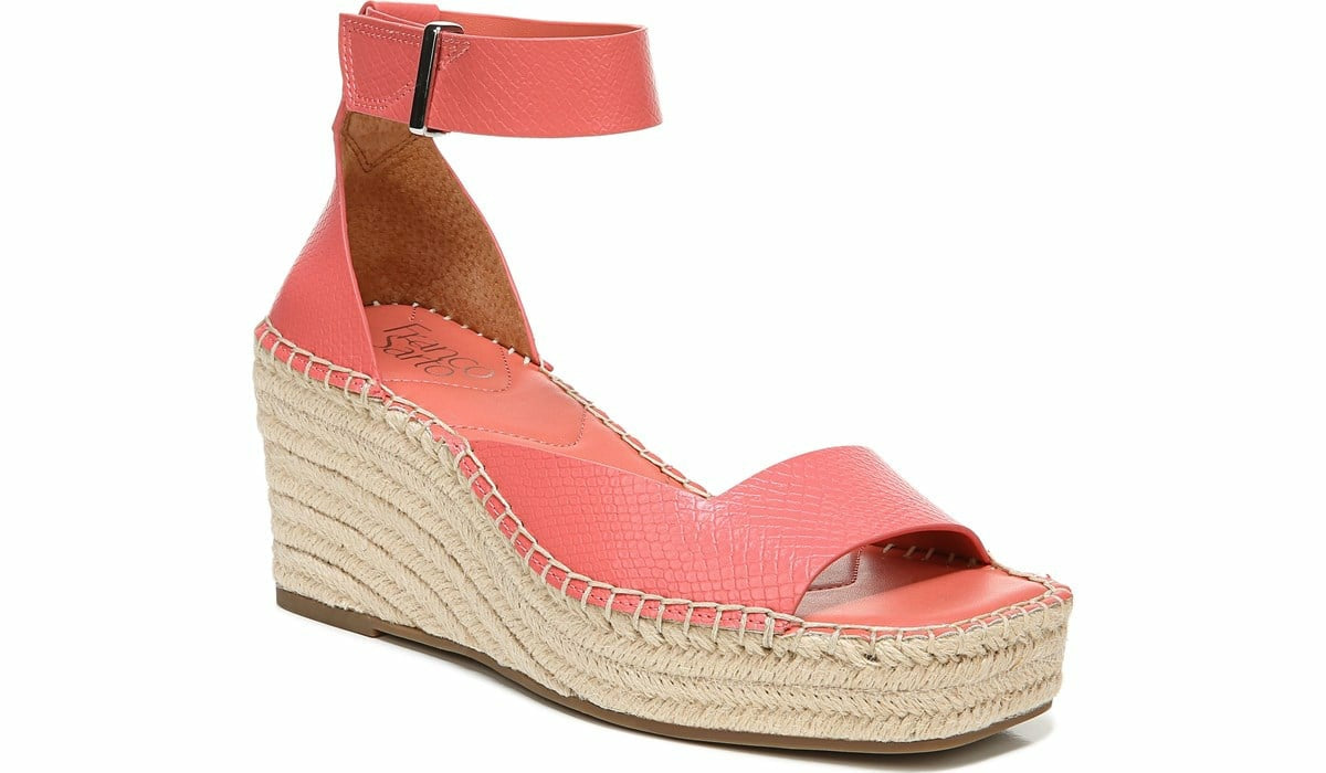 Franco Sarto Franco Camera Espadrille Wedge Sandal Coral Snake Print Faux Leather