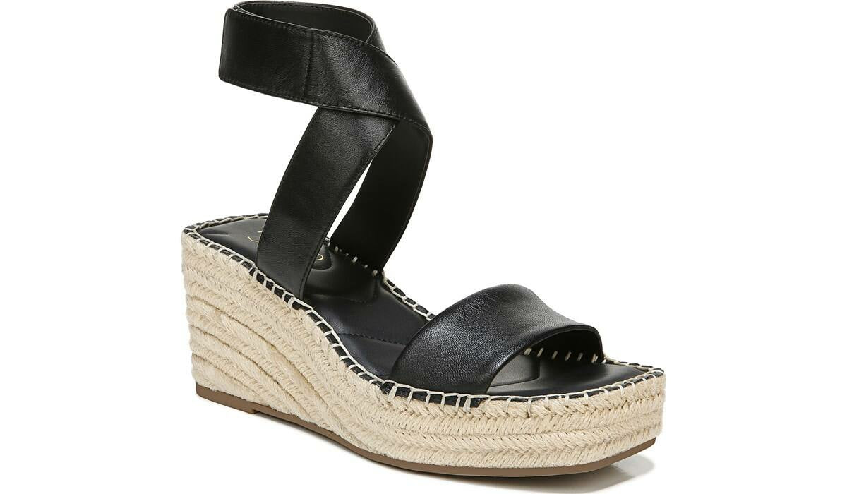 Franco Sarto Franco Carezza Espadrille Wedge Sandal Black Leather
