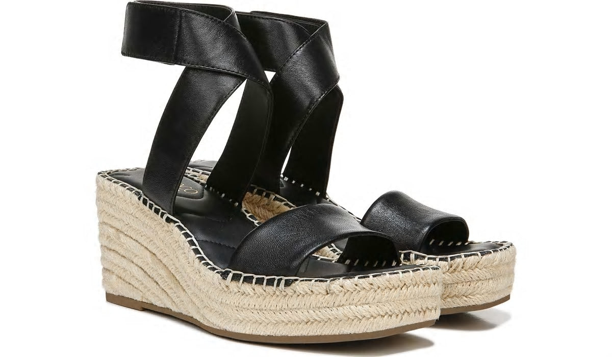Franco Sarto Franco Carezza Espadrille Wedge Sandal Black Leather