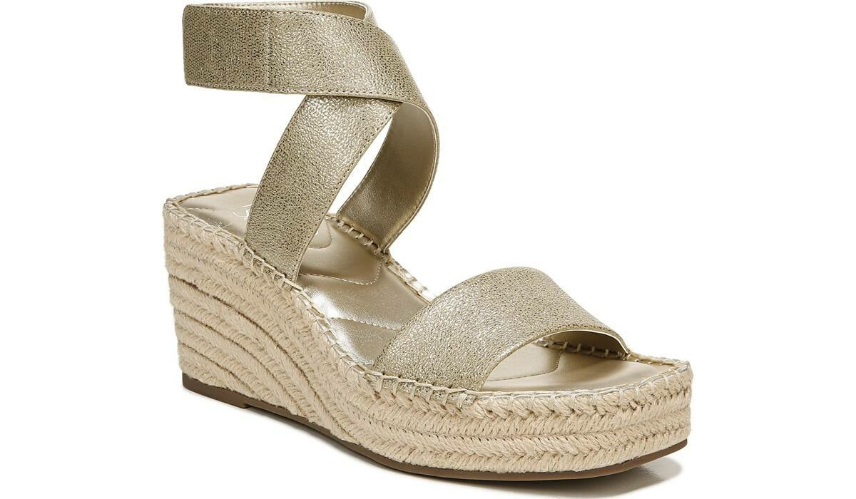 Franco Sarto Franco Carezza Espadrille Wedge Sandal Gold Faux Leather