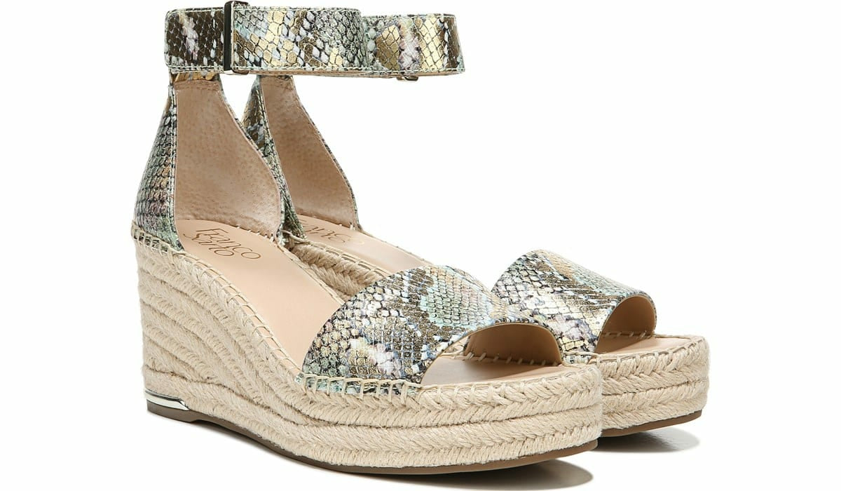 Franco Sarto Franco Clemens Espadrille Wedge Sandal Green Snake Print Faux Leather