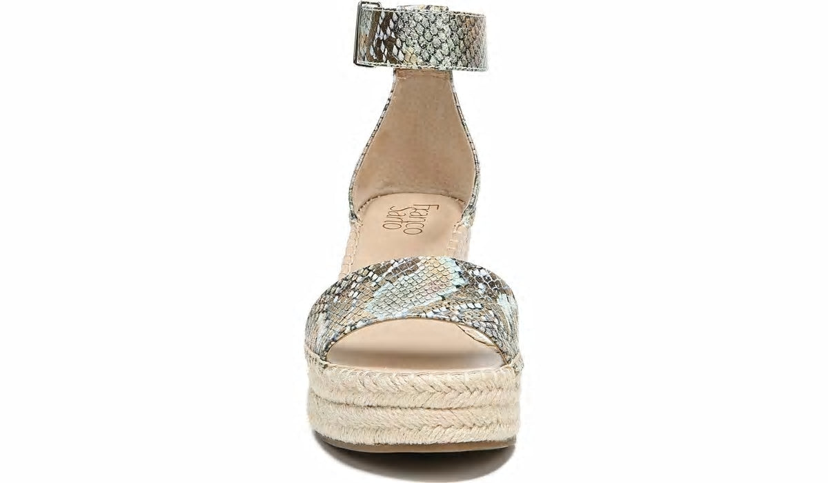 Franco Sarto Franco Clemens Espadrille Wedge Sandal Green Snake Print Faux Leather