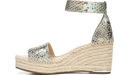 Franco Sarto Franco Clemens Espadrille Wedge Sandal Green Snake Print Faux Leather