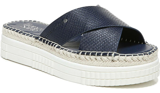 Franco Sarto Franco Barb Platform Slide Sandal French Navy Faux Leather