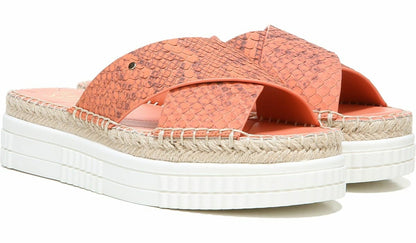 Franco Sarto Franco Barb Platform Slide Sandal Vivid Coral Leather