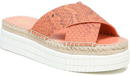 Franco Sarto Franco Barb Platform Slide Sandal Vivid Coral Leather