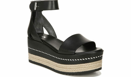 Franco Sarto Sarto Messina Espadrille Wedge Sandal Black Leather