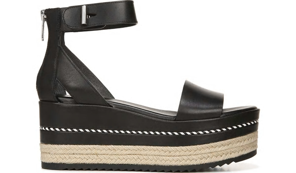Franco Sarto Sarto Messina Espadrille Wedge Sandal Black Leather