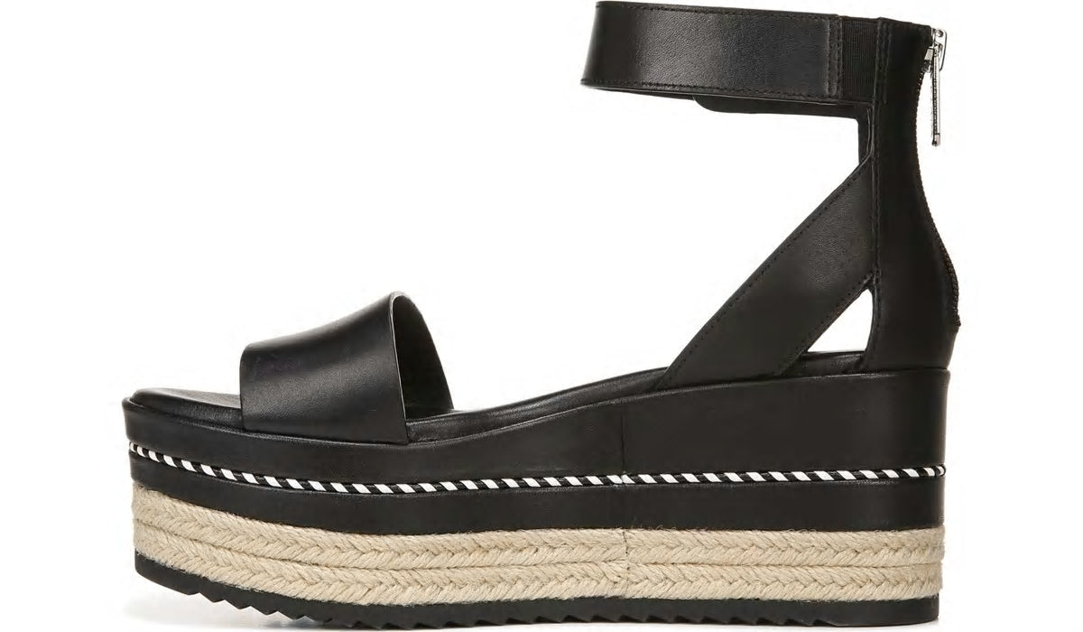 Franco Sarto Sarto Messina Espadrille Wedge Sandal Black Leather