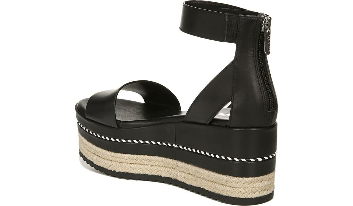 Franco Sarto Sarto Messina Espadrille Wedge Sandal Black Leather