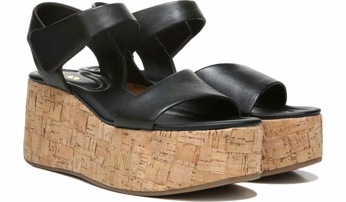 Franco Sarto Sarto Demi 2 Platform Wedge Sandal Black Leather