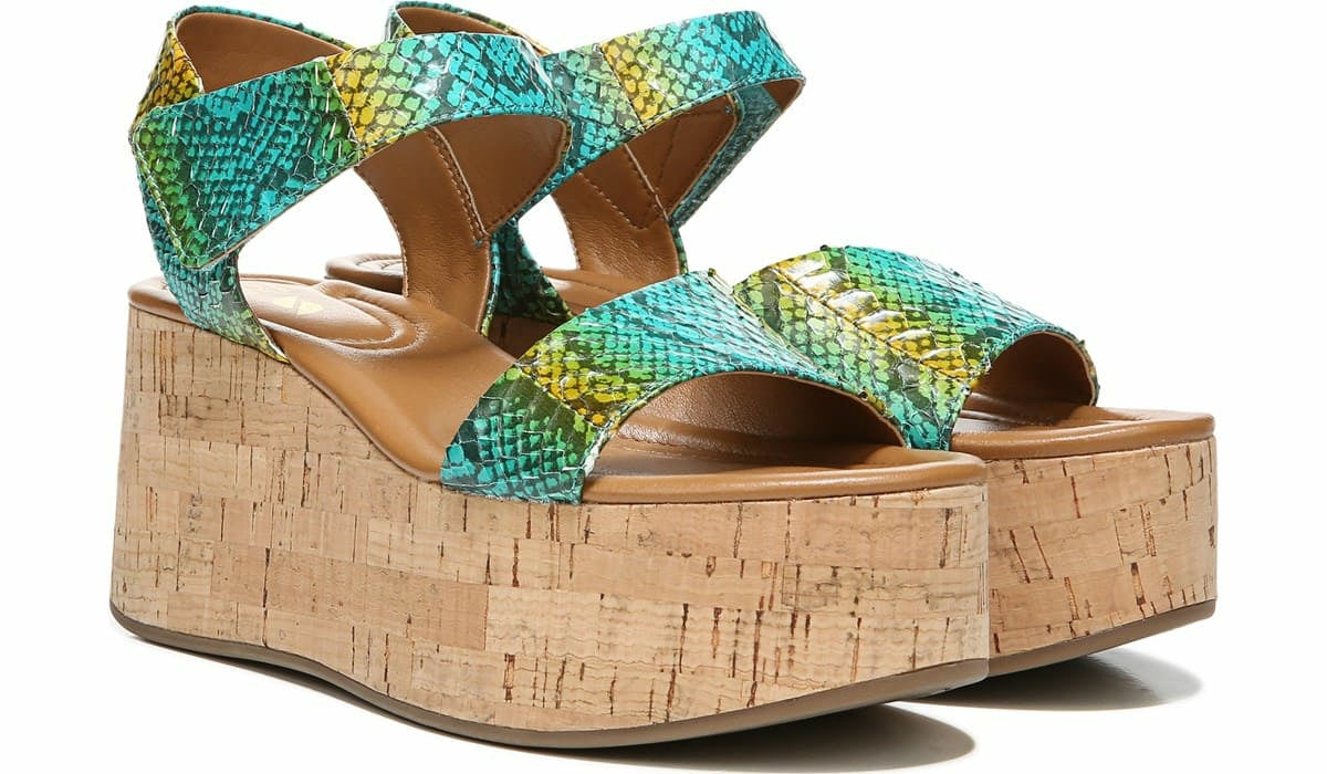 Franco Sarto Sarto Demi 3 Platform Wedge Sandal Aqua Multi Leather
