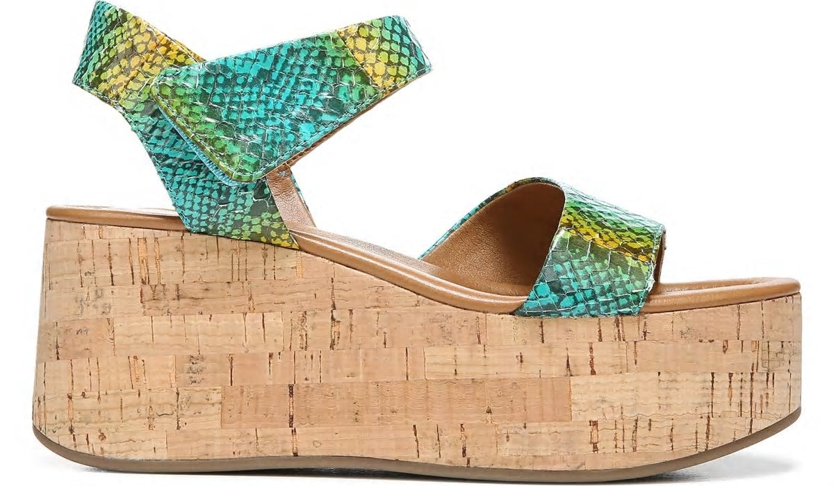 Franco Sarto Sarto Demi 3 Platform Wedge Sandal Aqua Multi Leather