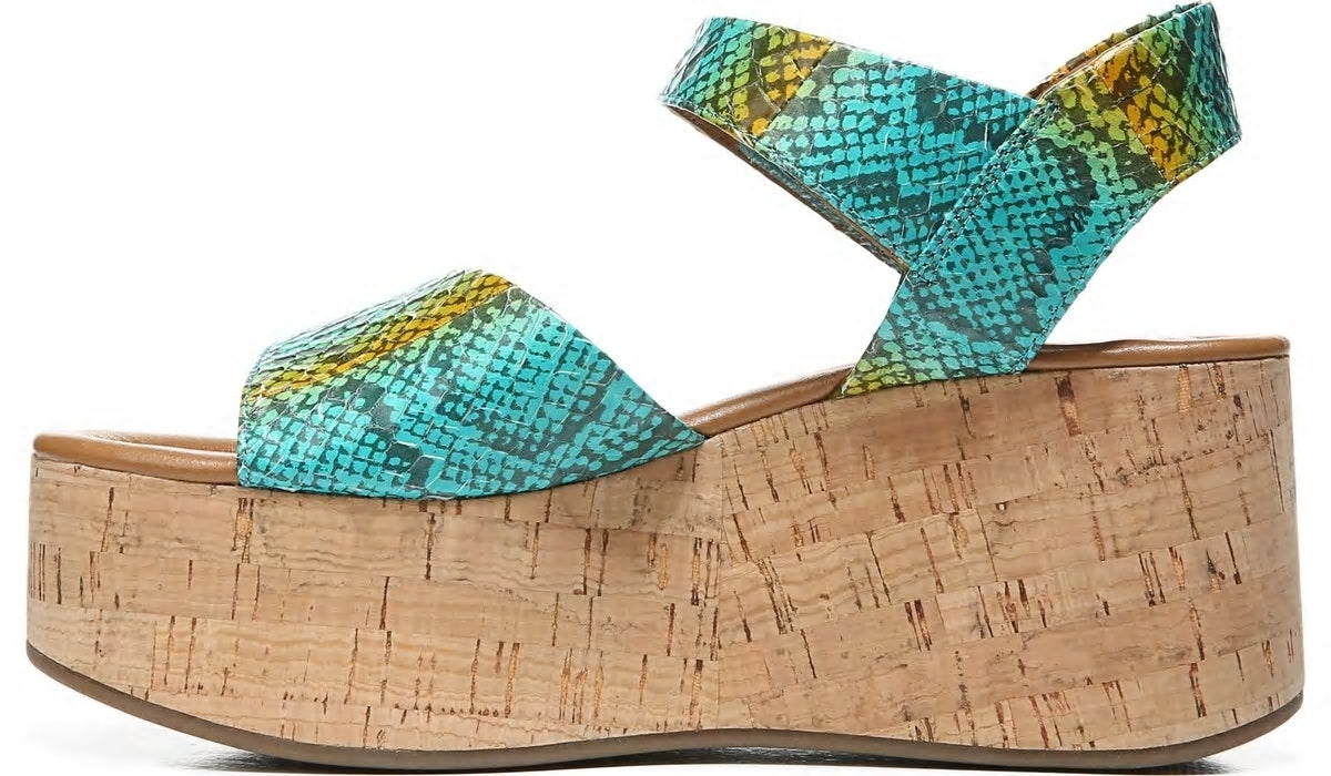 Franco Sarto Sarto Demi 3 Platform Wedge Sandal Aqua Multi Leather