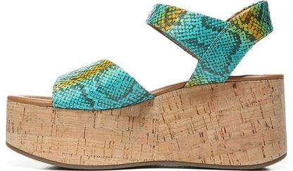Franco Sarto Sarto Demi 3 Platform Wedge Sandal Aqua Multi Leather
